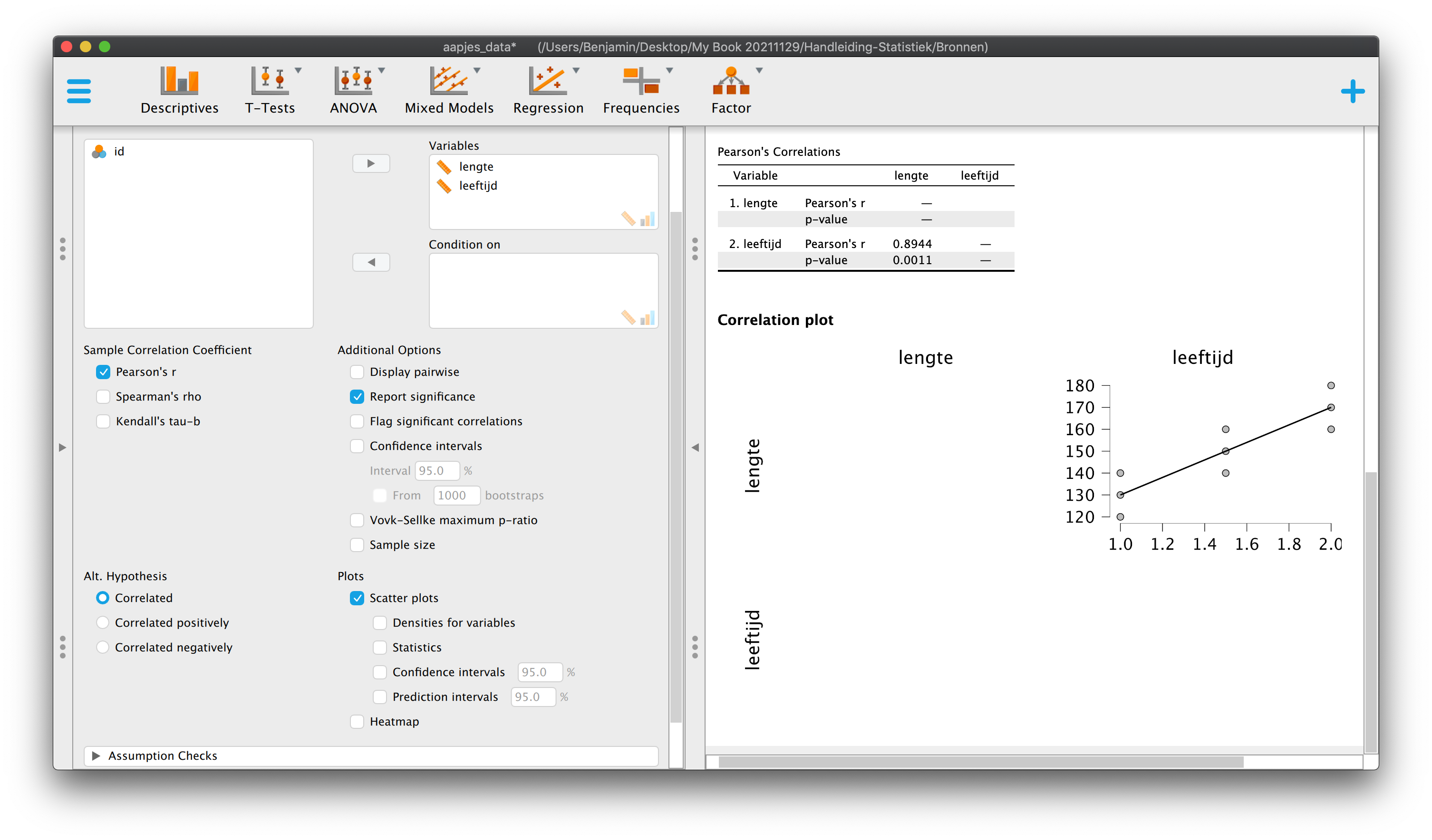 JASP maken van een scatterplot